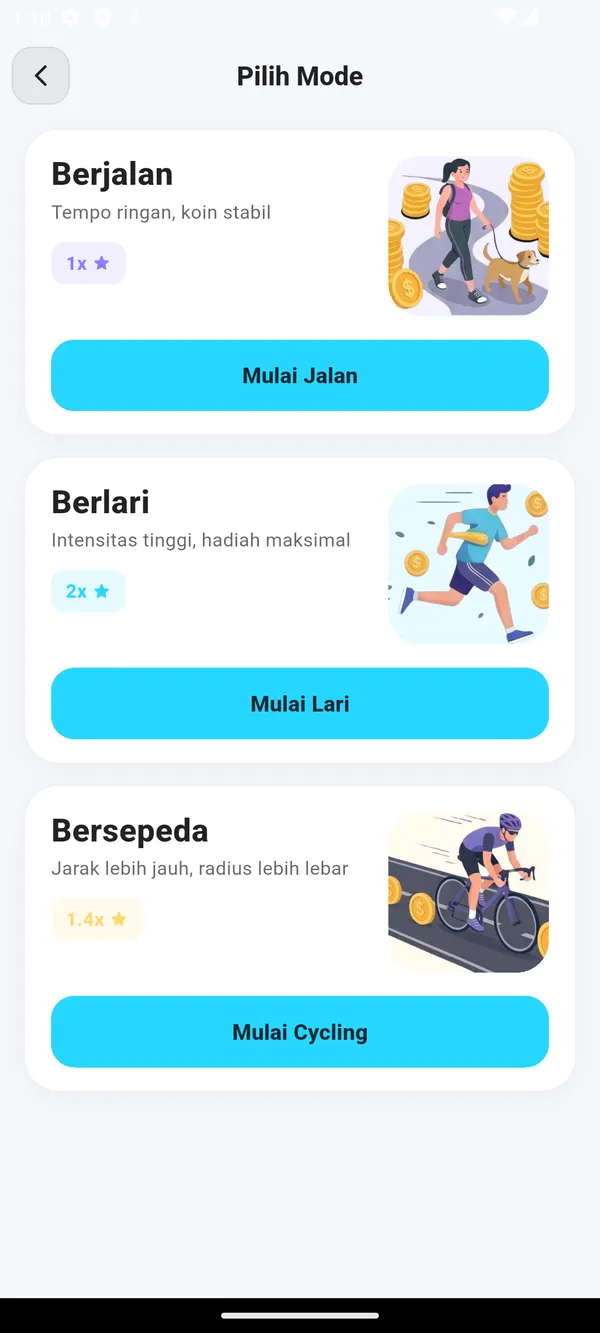 Mode aktivitas MoGerak — jalan, lari, sepeda (terang)