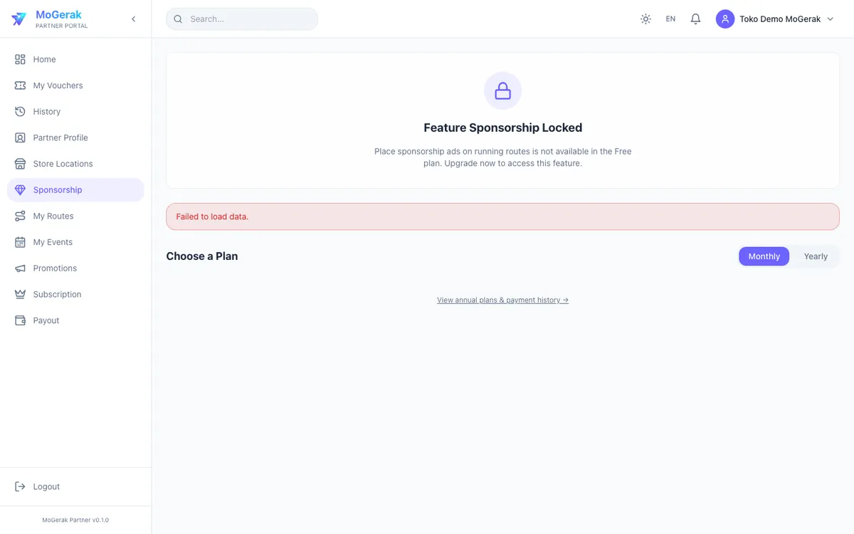 MoGerak partner dashboard — sponsorships (light)